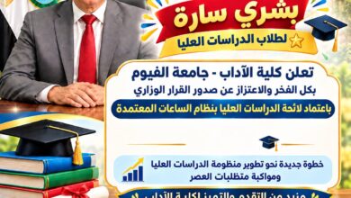 كلية الآداب بجامعة الفيوم تحتفل باعتماد لائحة الدراسات العليا بنظام الساعات المعتمدة